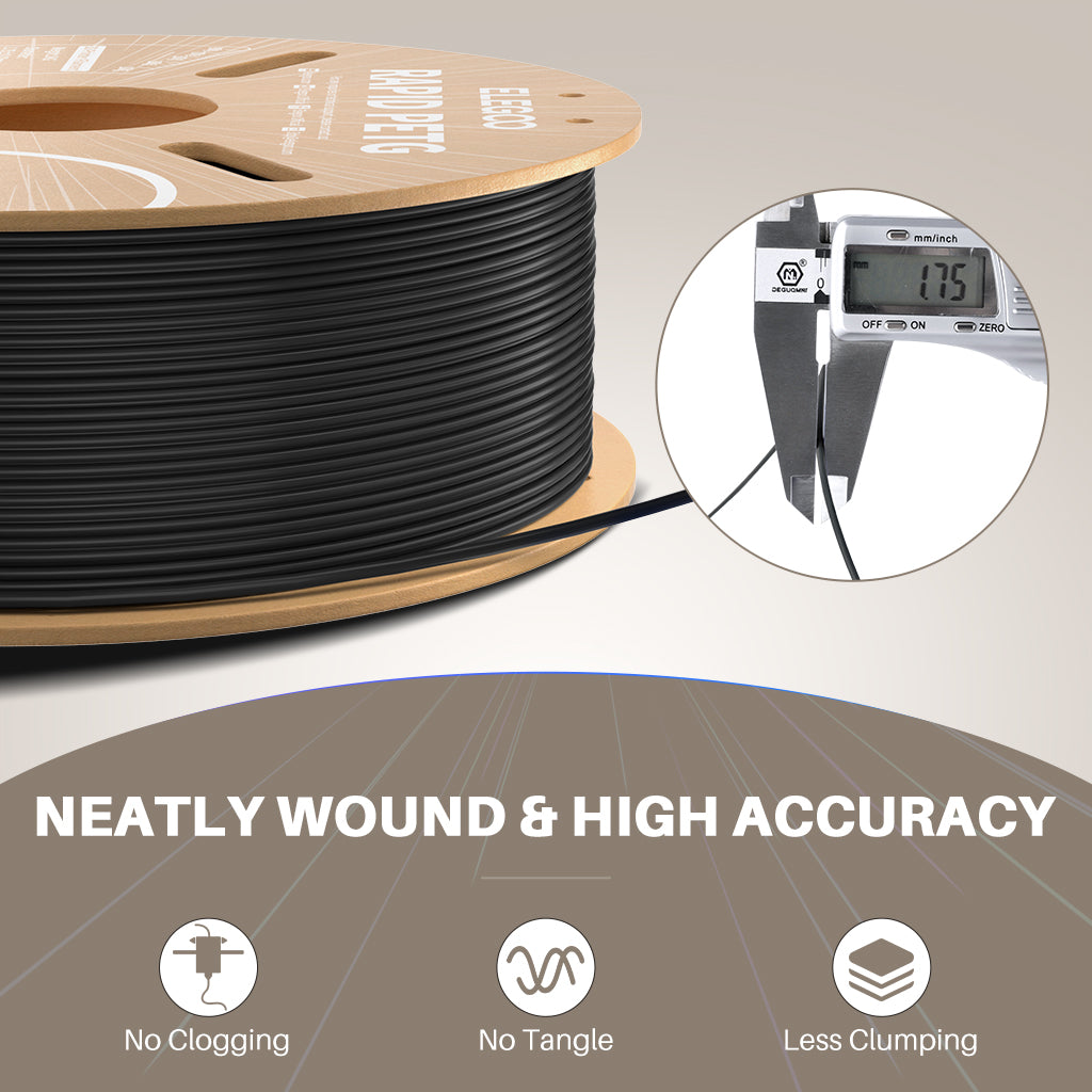 Elegoo - Rapid PETG - Noir (Black) - 1,75 mm - 1 kg Elegoo Rapid PETG bobine et enroulement